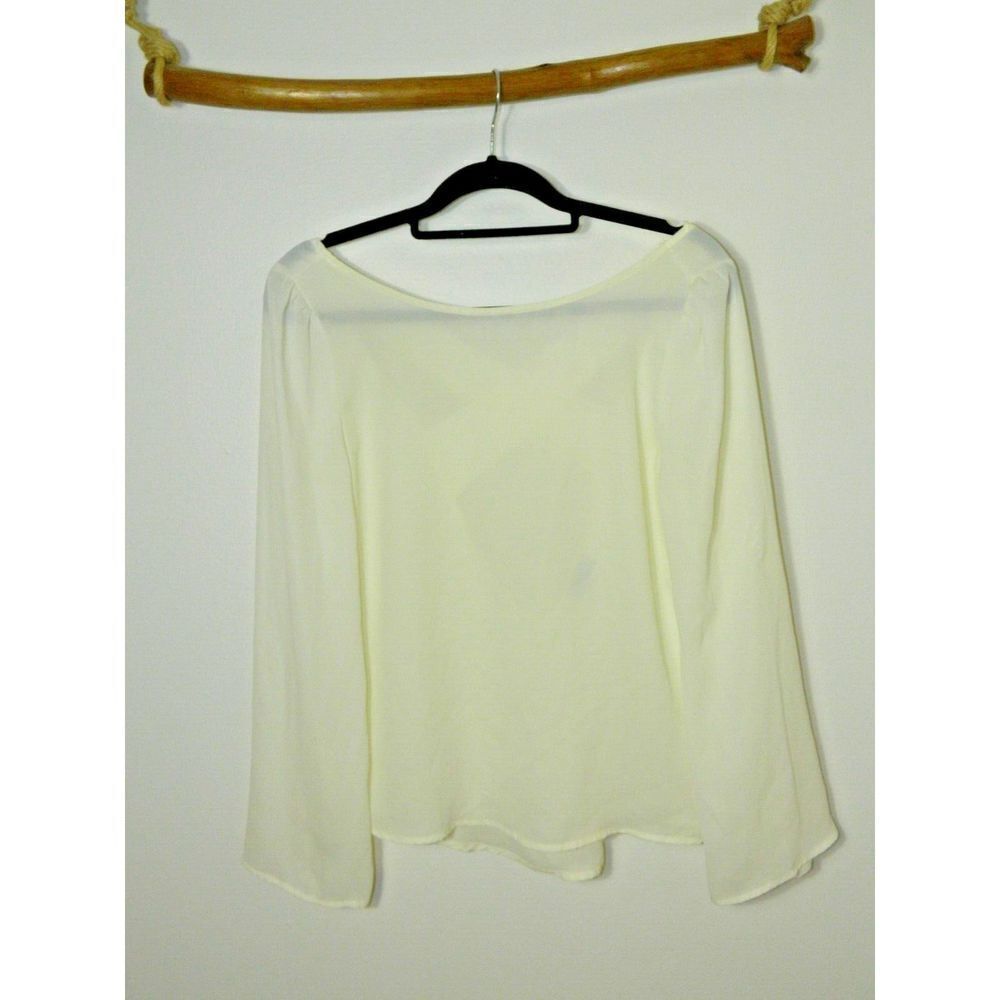 Tobi Blouse Size Small Ivory Sheer Criss-Cross Open Back